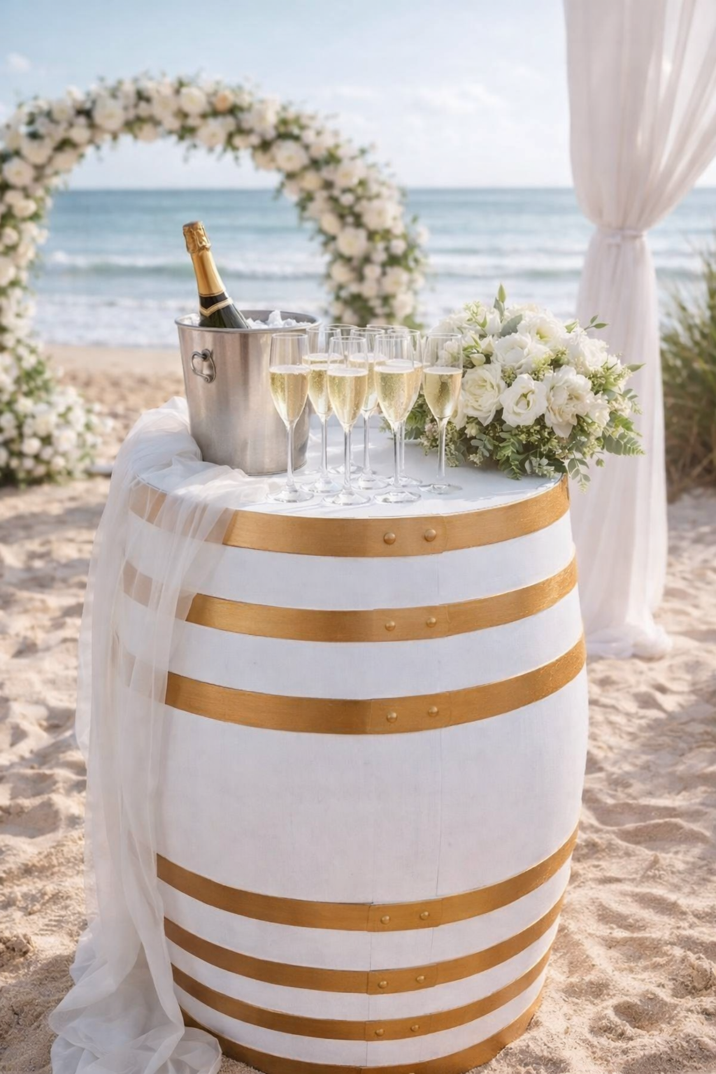 White Barrel with Gold Rings