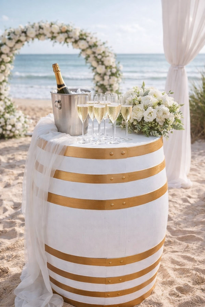 White Barrel with Gold Rings