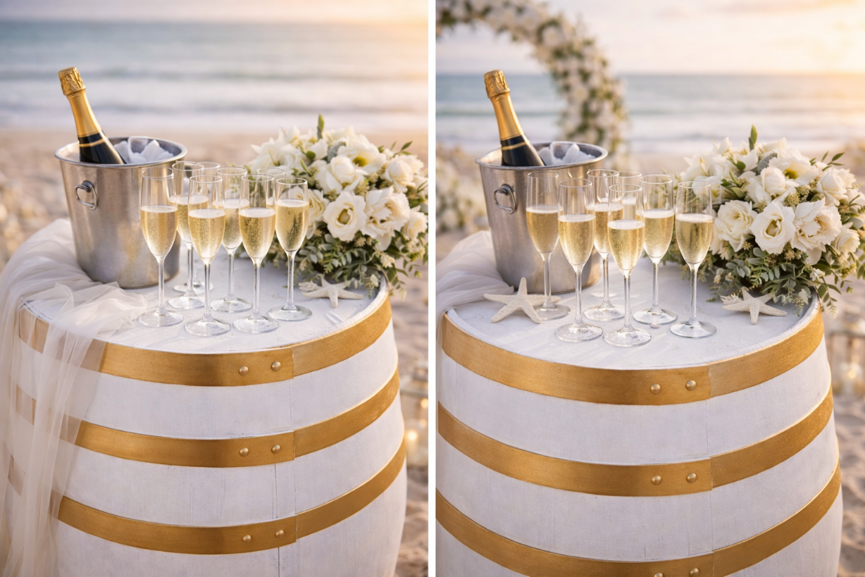 White Barrel with Gold Rings