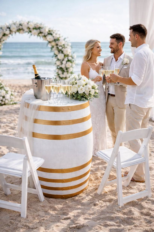 White Barrel with Gold Rings