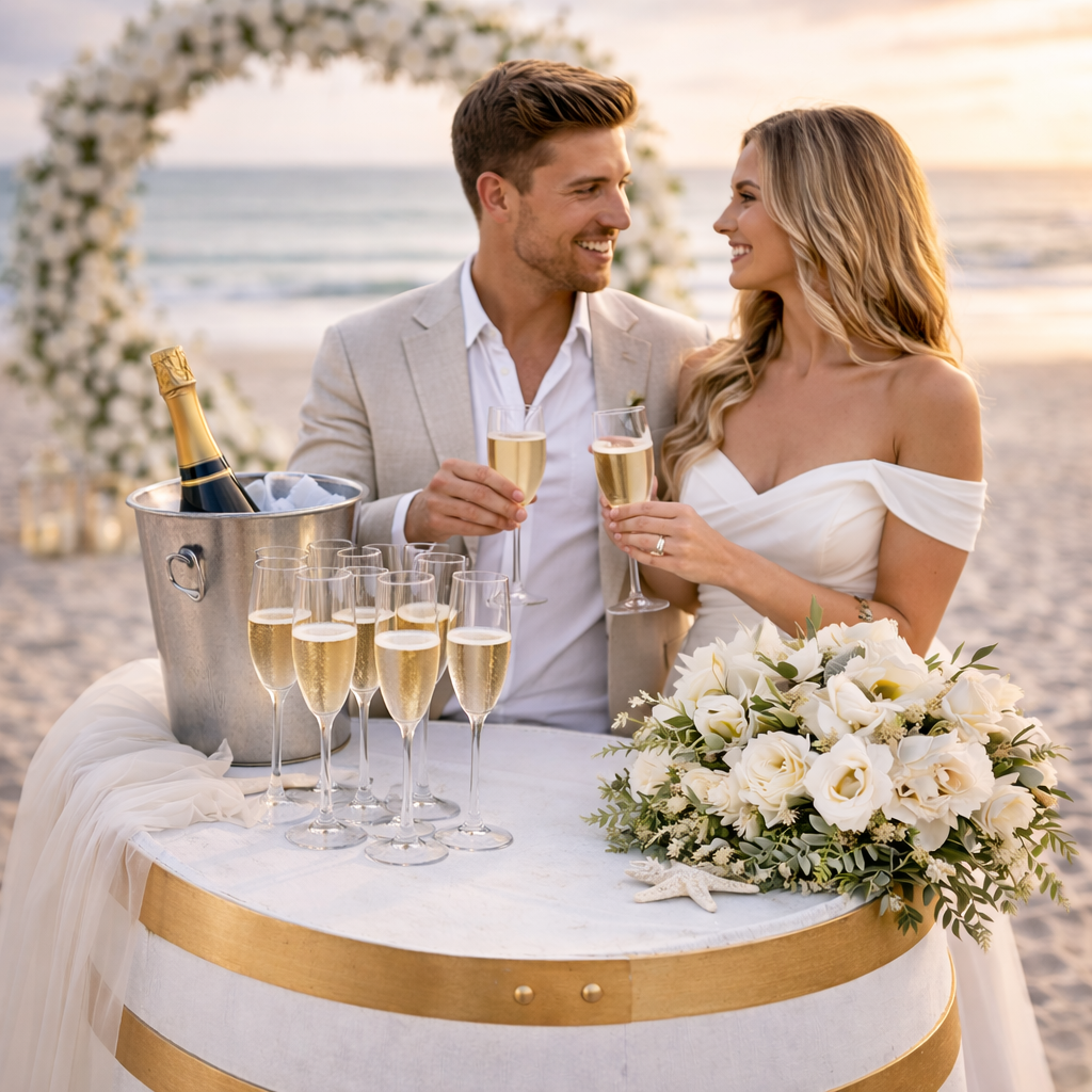 White Barrel with Gold Rings